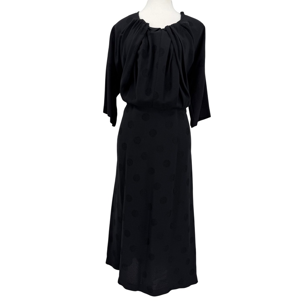 A Detacher Black Polka Dot Jacquard Draped Midi Dress Size 8 Womens
